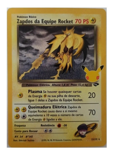 Card Pokémon Zapdos Da Equipe Rocket Celebrações Original